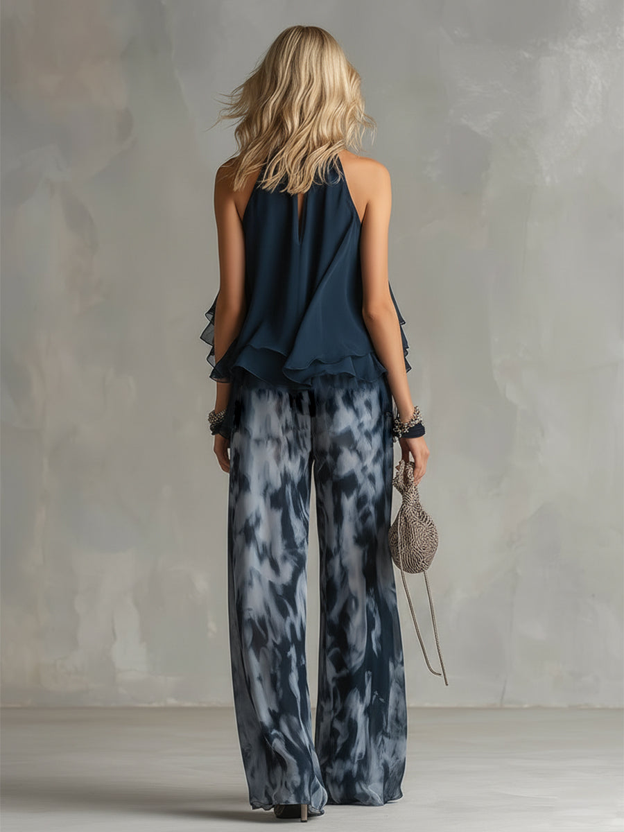 Louise | High-Neck Top and Printed Trousers Set