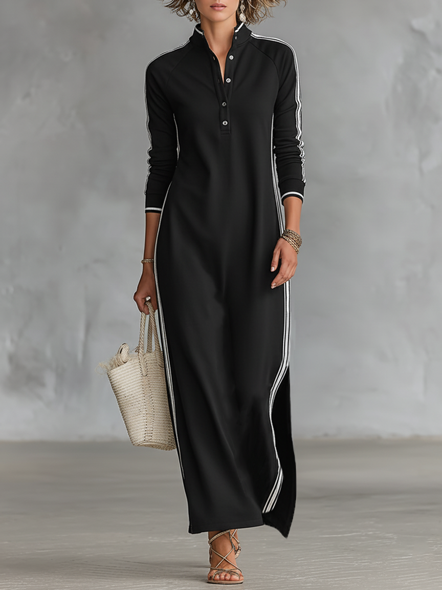 Willa | Button-Collar Sweat Maxi Dress