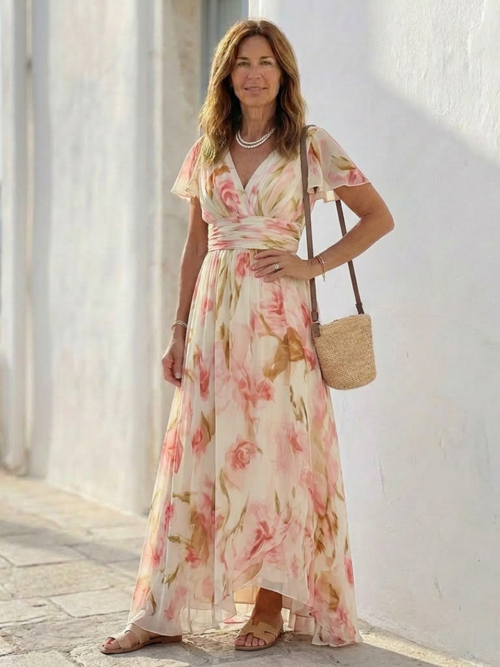 Genevieve | Soft Floral V Neck Maxi Dress