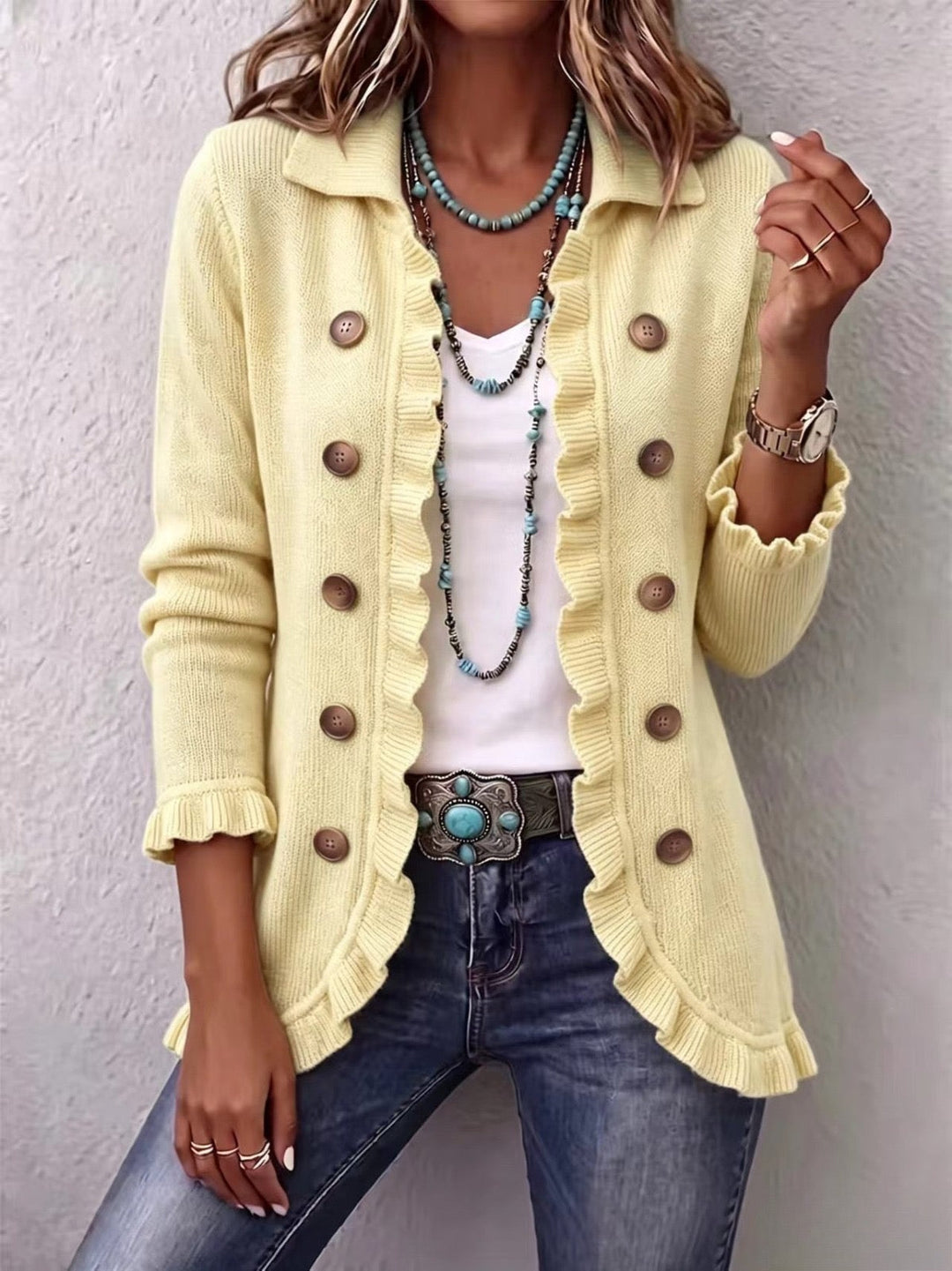 Lillian | Buttercream Ribbed Knit Ruffle Cardigan