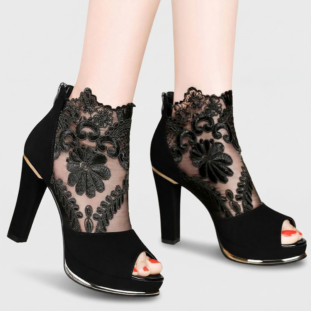 Seraphine Elegant Lace Peep | Toe Heels