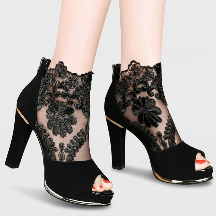 Seraphine Elegant Lace Peep | Toe Heels