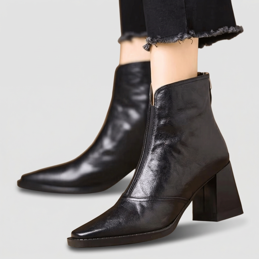Claudia Luxe Mid | Heel Leather Ankle Booties
