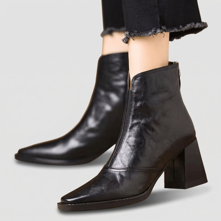 Claudia Luxe Mid | Heel Leather Ankle Booties