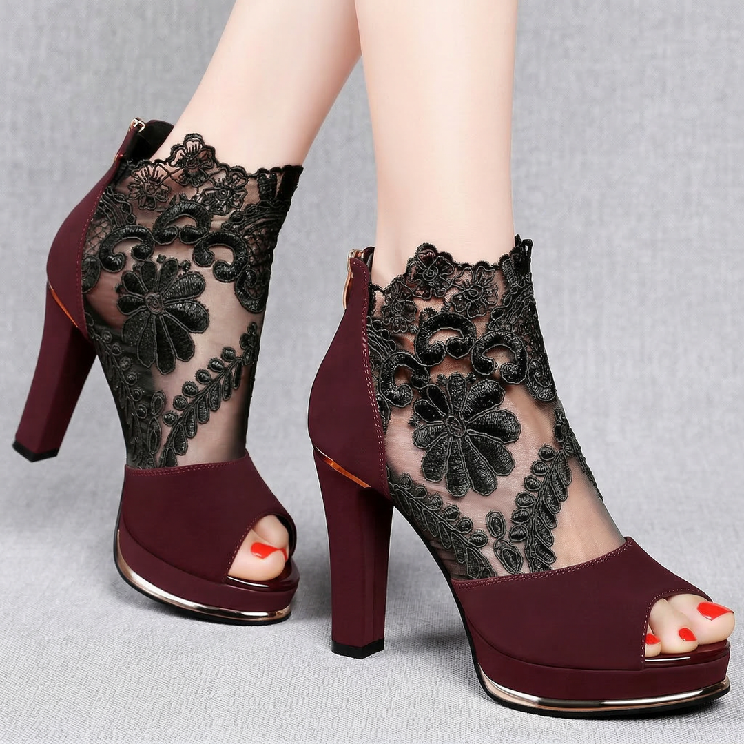 Seraphine Elegant Lace Peep | Toe Heels
