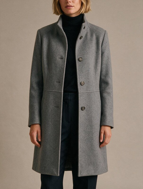 Tailored Stand-Collar Wool Overcoat