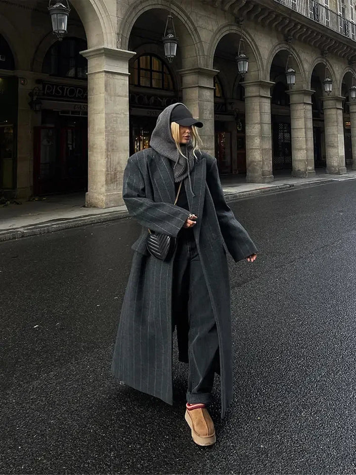 Sophie | Stylish Striped Wool Blend Trench Coat
