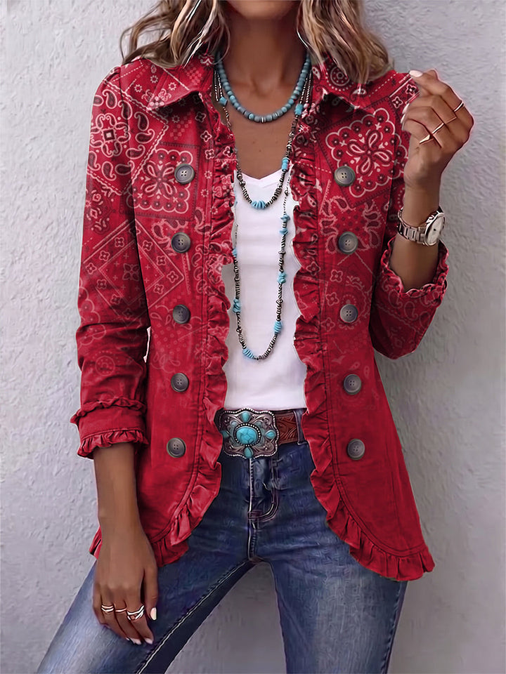 Gail | Red Paisley Ombre Ruffle Jacket