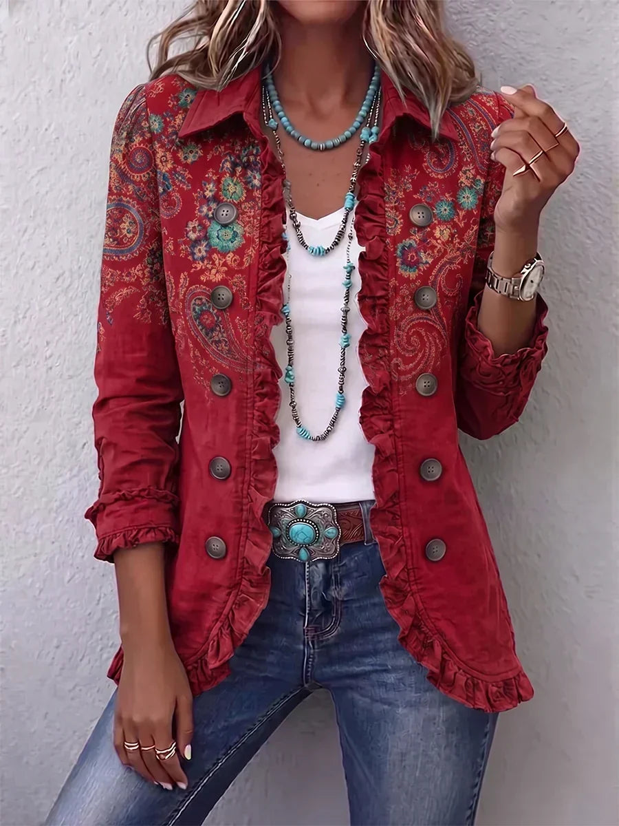 Charlotte | Red Paisley Ruffle Jacket