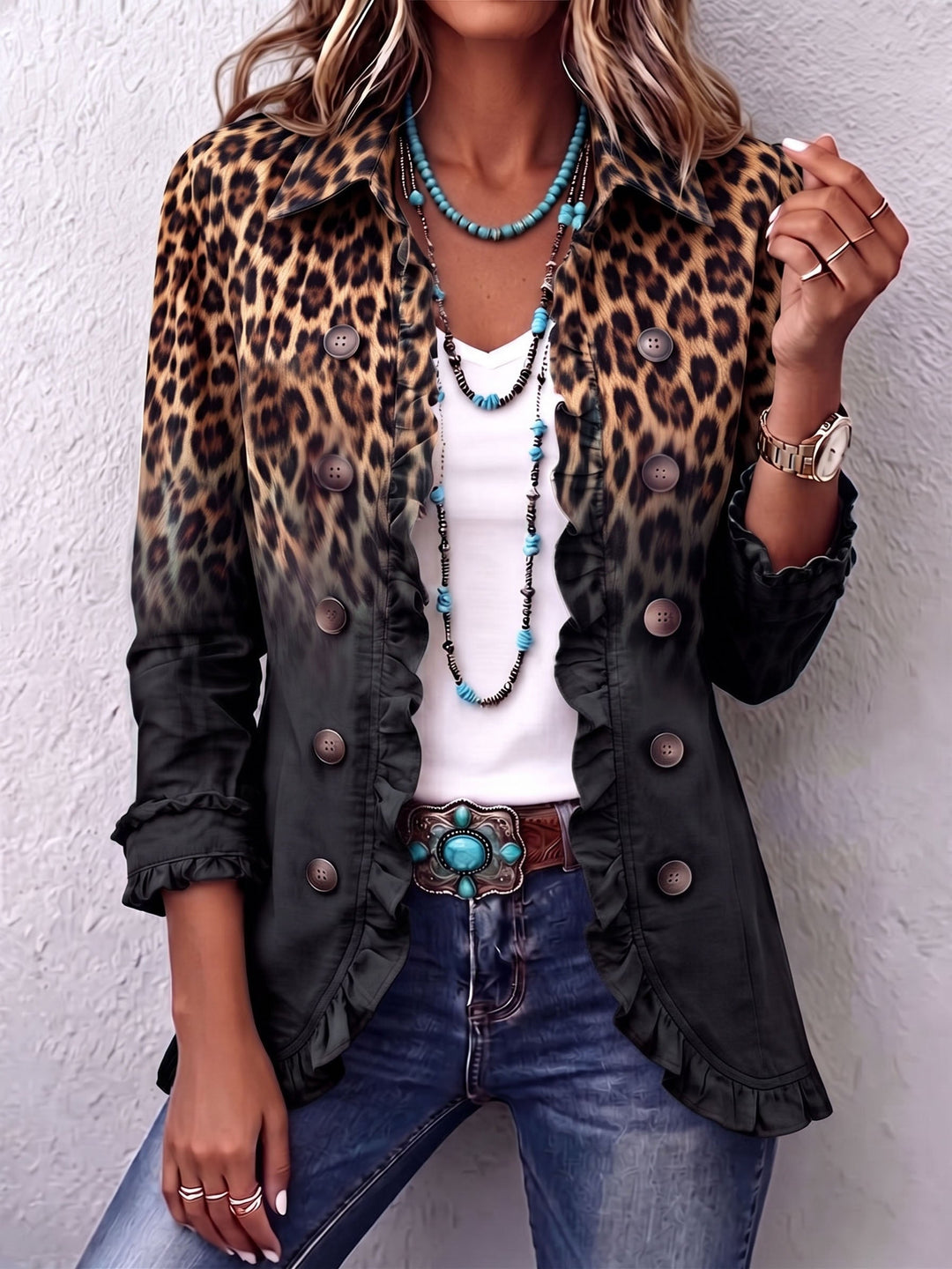Valentine | Leopard Ombre Ruffle Jacket