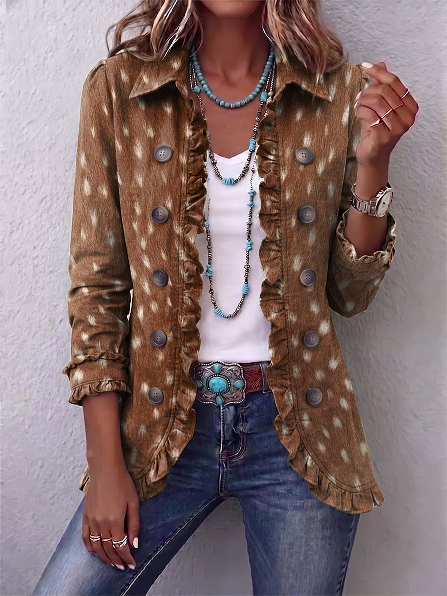 Helen | Brown Printed Ruffle Jacket