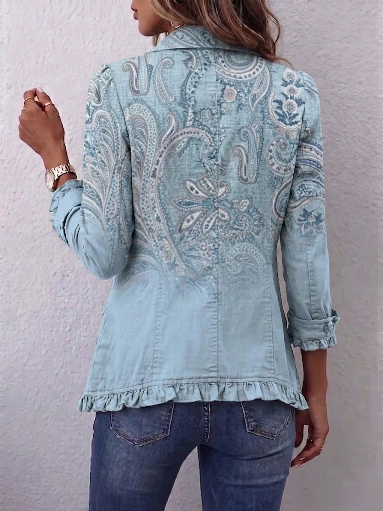 Emily | Blue Paisley Ruffle Jacket