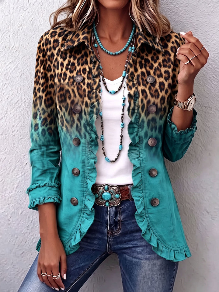 Beatrice | Turquoise Leopard Ombre Ruffle Jacket