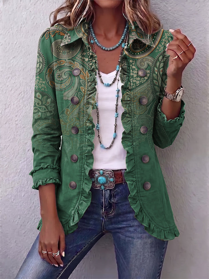 Cosette | Green Paisley Ruffle Jacket