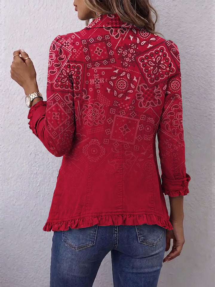 Gail | Red Paisley Ombre Ruffle Jacket