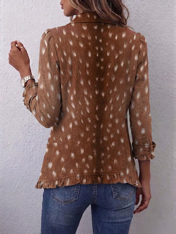 Helen | Brown Printed Ruffle Jacket