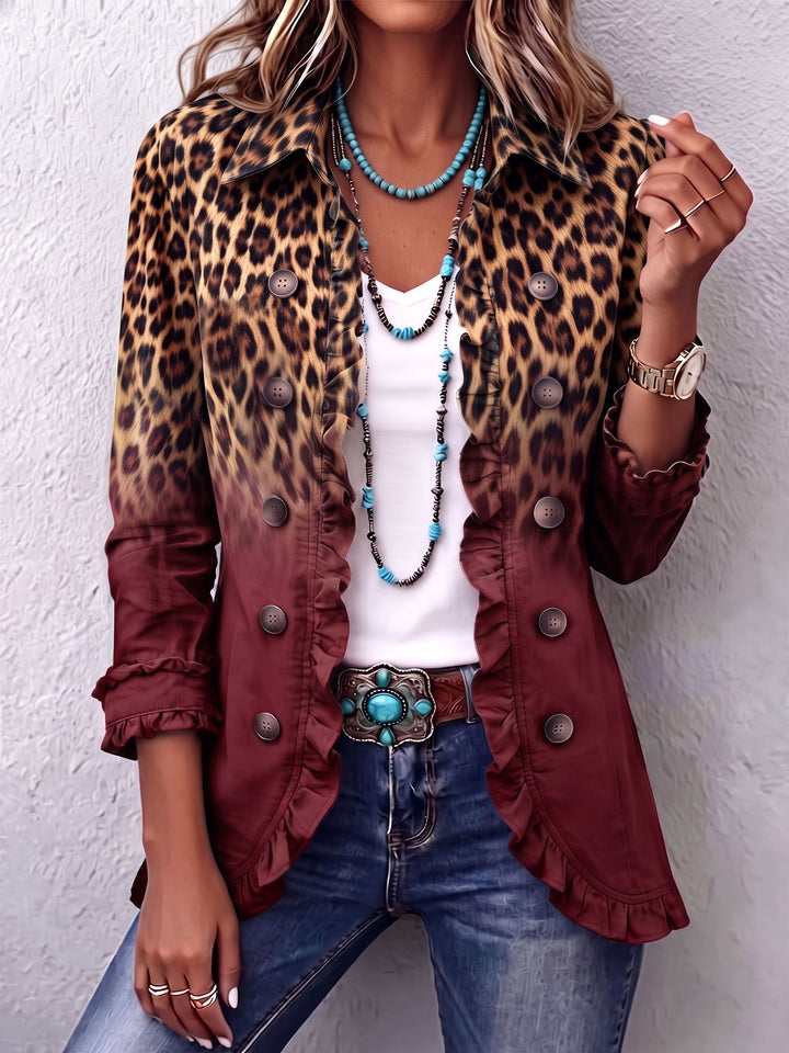 Beatrice | Turquoise Leopard Ombre Ruffle Jacket
