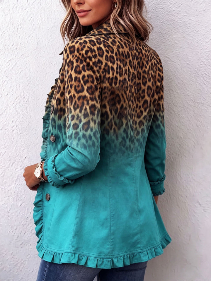 Beatrice | Turquoise Leopard Ombre Ruffle Jacket
