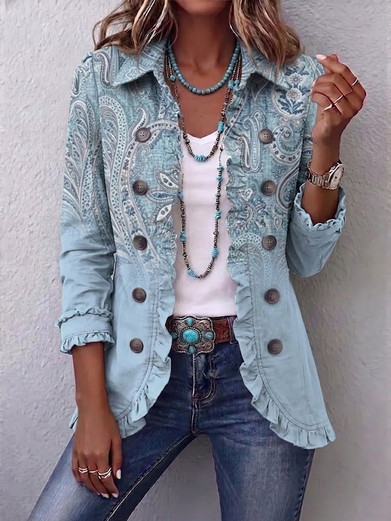 Emily | Blue Paisley Ruffle Jacket