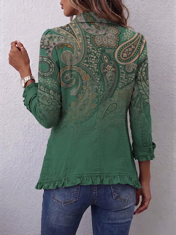 Cosette | Green Paisley Ruffle Jacket
