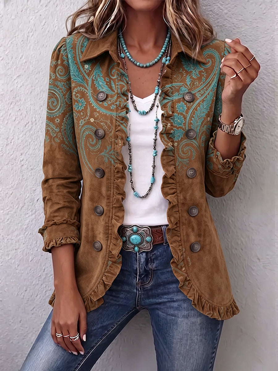 Severine | Brown Paisley Ruffle Jacket