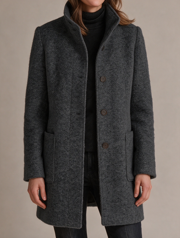 Stand-Collar Bouclé Wool Coat - model - Dark Grey