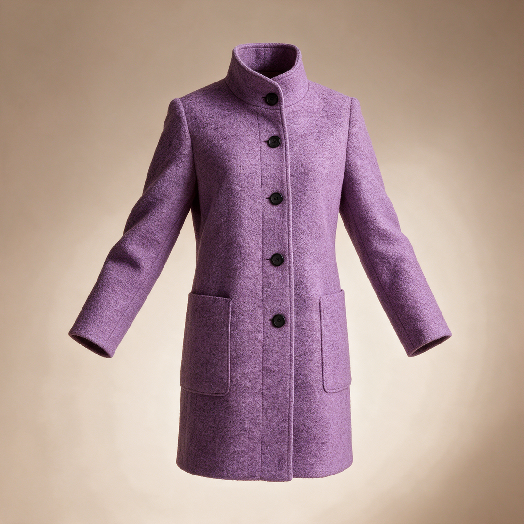 Stand-Collar Bouclé Wool Coat - Lilac
