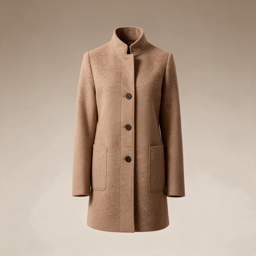 Tailored Stand-Collar Wool Overcoat - Camel