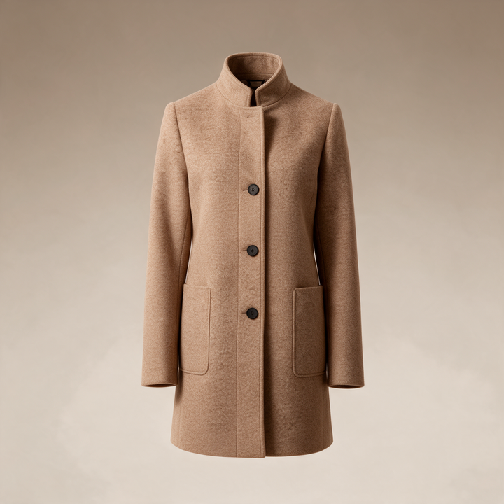 Tailored Stand-Collar Wool Overcoat - Camel