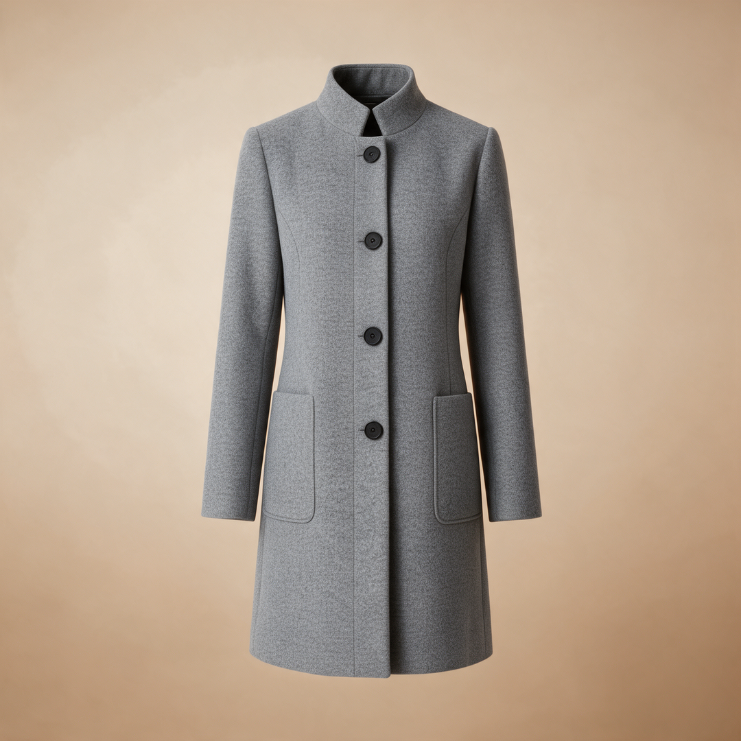 Tailored Stand-Collar Wool Overcoat - Light Grey