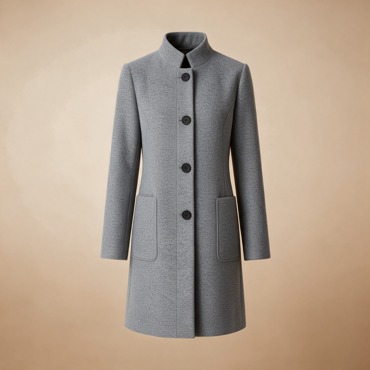 Tailored Stand-Collar Wool Overcoat - Light Grey