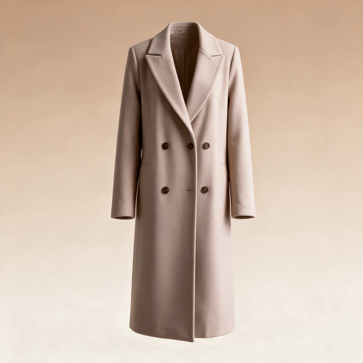 Double-Breasted Midi Wool Coat - Beige