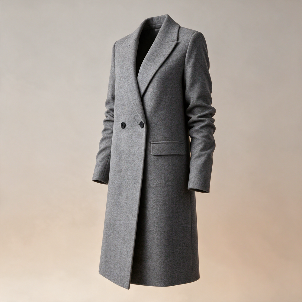 Double-Breasted Midi Wool Coat - Grey