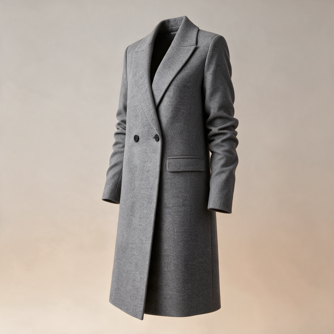 Double-Breasted Midi Wool Coat - Grey