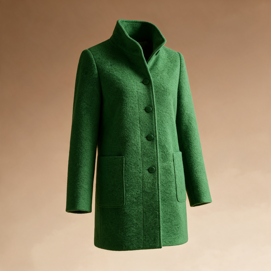 Stand-Collar Bouclé Wool Coat - Green