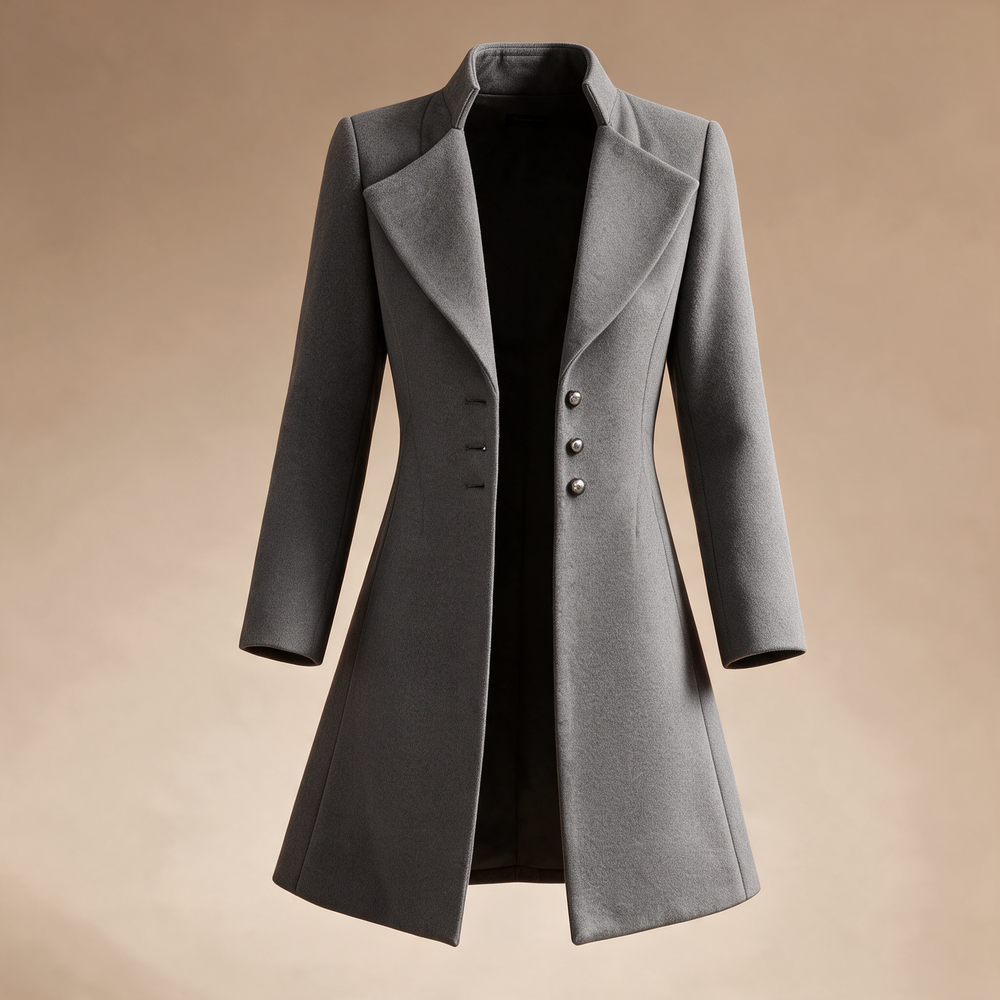 Slim-Fit Lapel Wool Coat - Grey