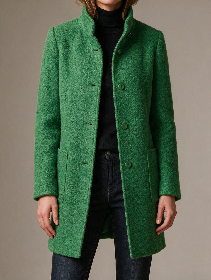 Stand-Collar Bouclé Wool Coat - model - Green