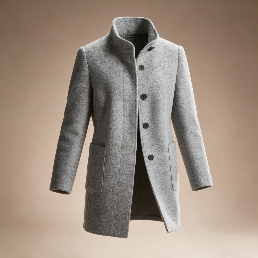 Stand-Collar Bouclé Wool Coat - Light Grey