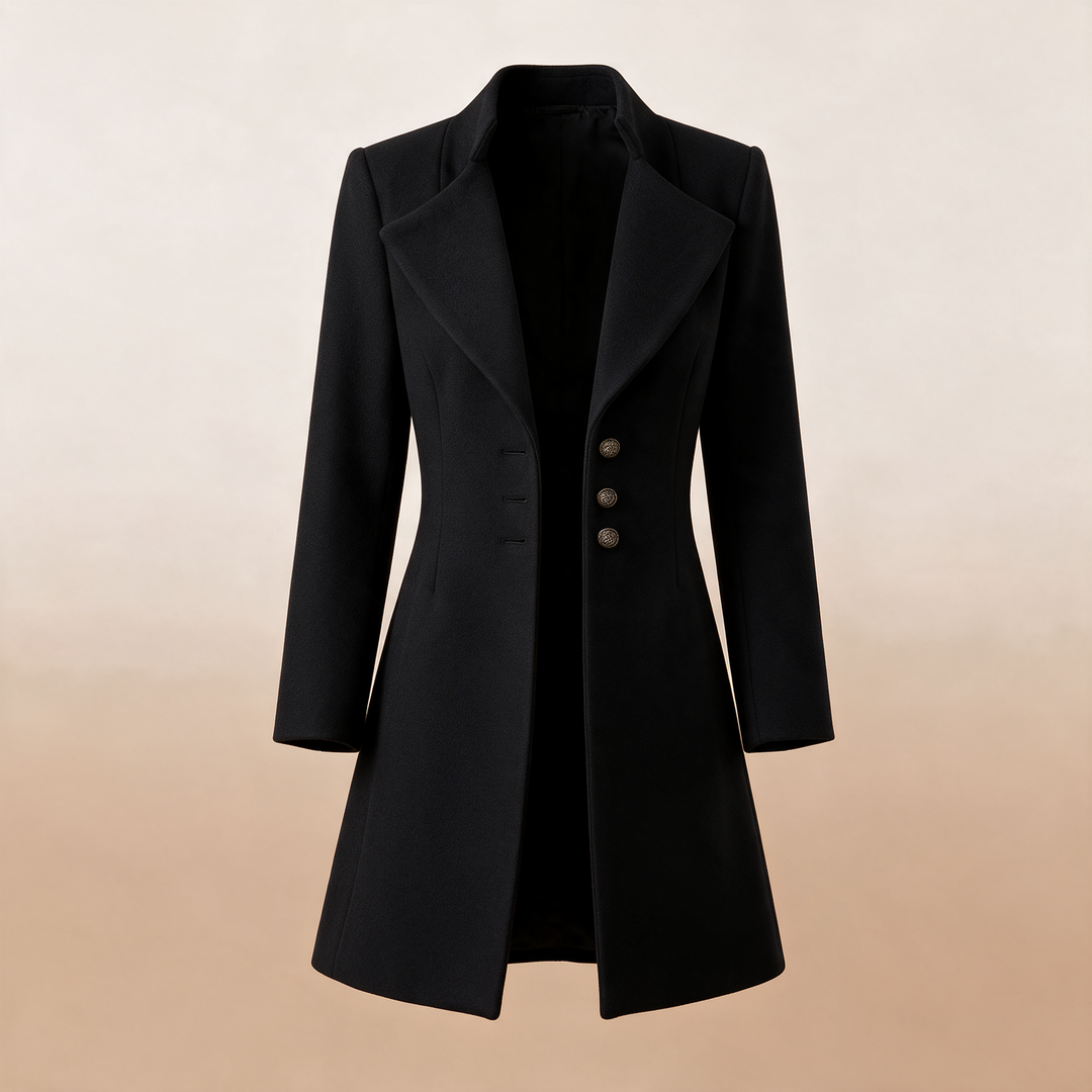 Slim-Fit Lapel Wool Coat - Black