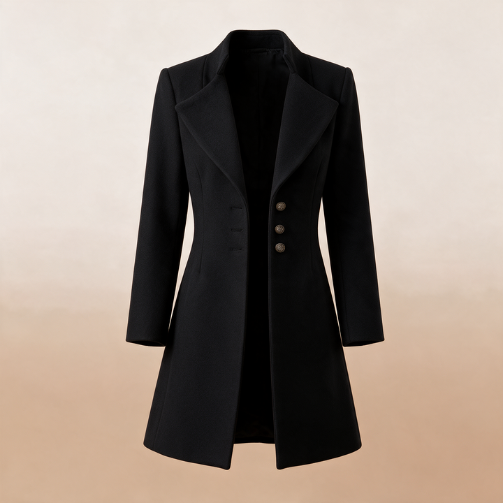 Slim-Fit Lapel Wool Coat - Black