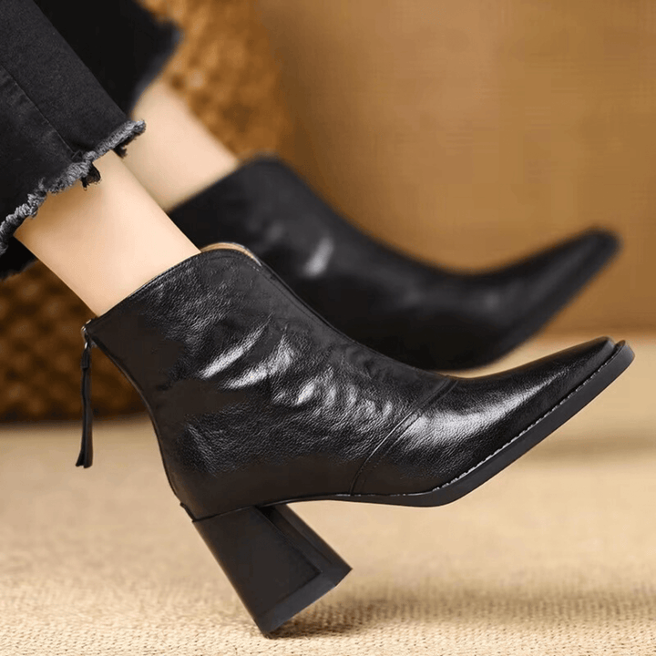 Claudia Luxe Mid | Heel Leather Ankle Booties
