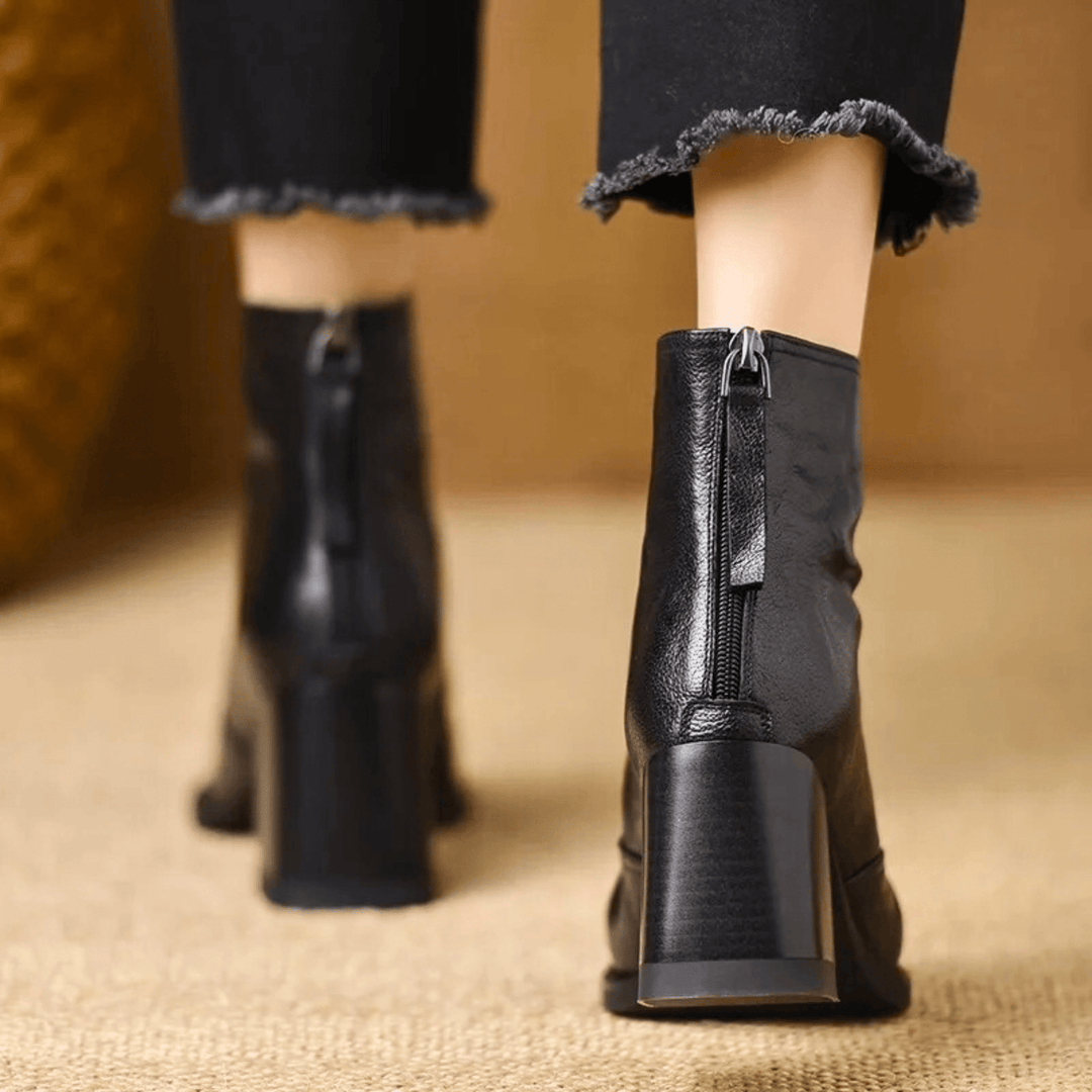 Claudia Luxe Mid | Heel Leather Ankle Booties