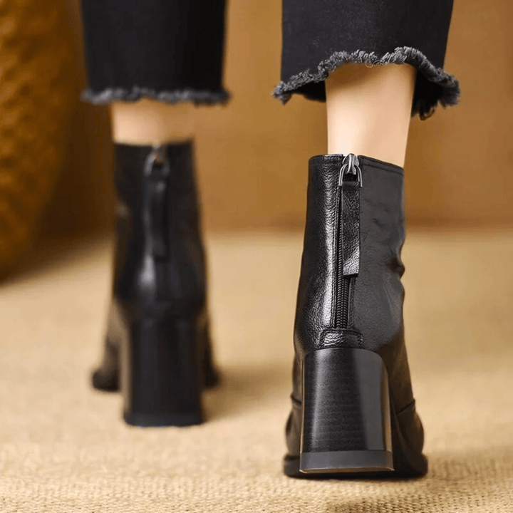 Claudia Luxe Mid | Heel Leather Ankle Booties