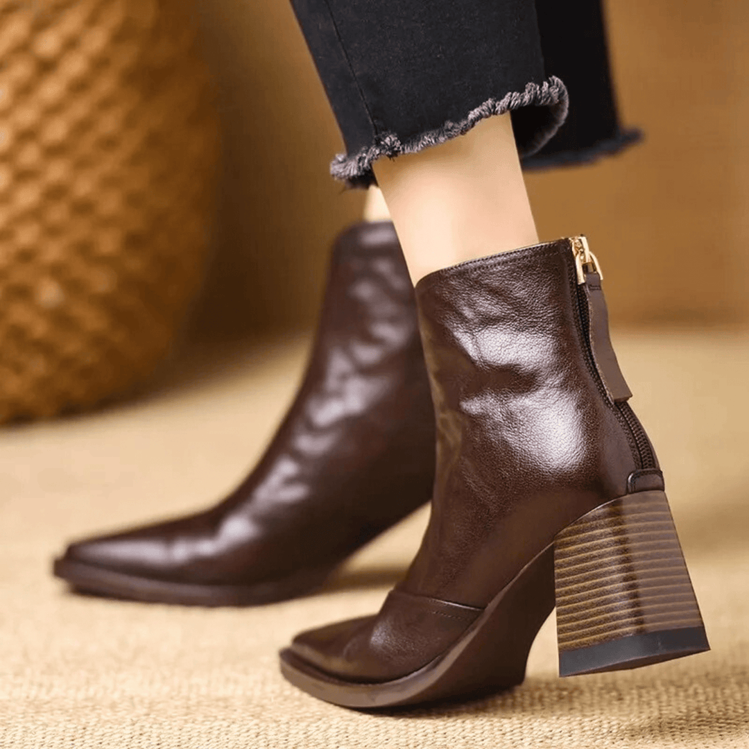 Claudia Luxe Mid | Heel Leather Ankle Booties