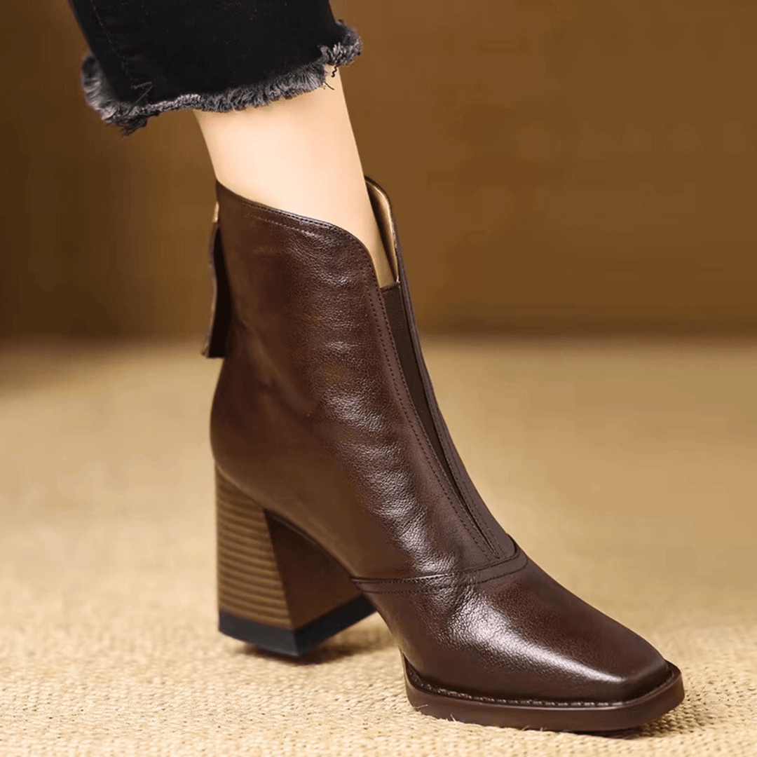 Claudia Luxe Mid | Heel Leather Ankle Booties